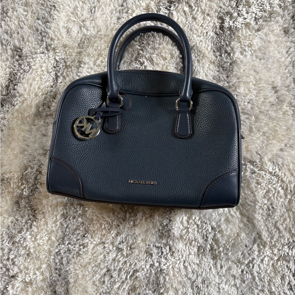Michael Kors Dark Blue Pebbled Leather Satchel